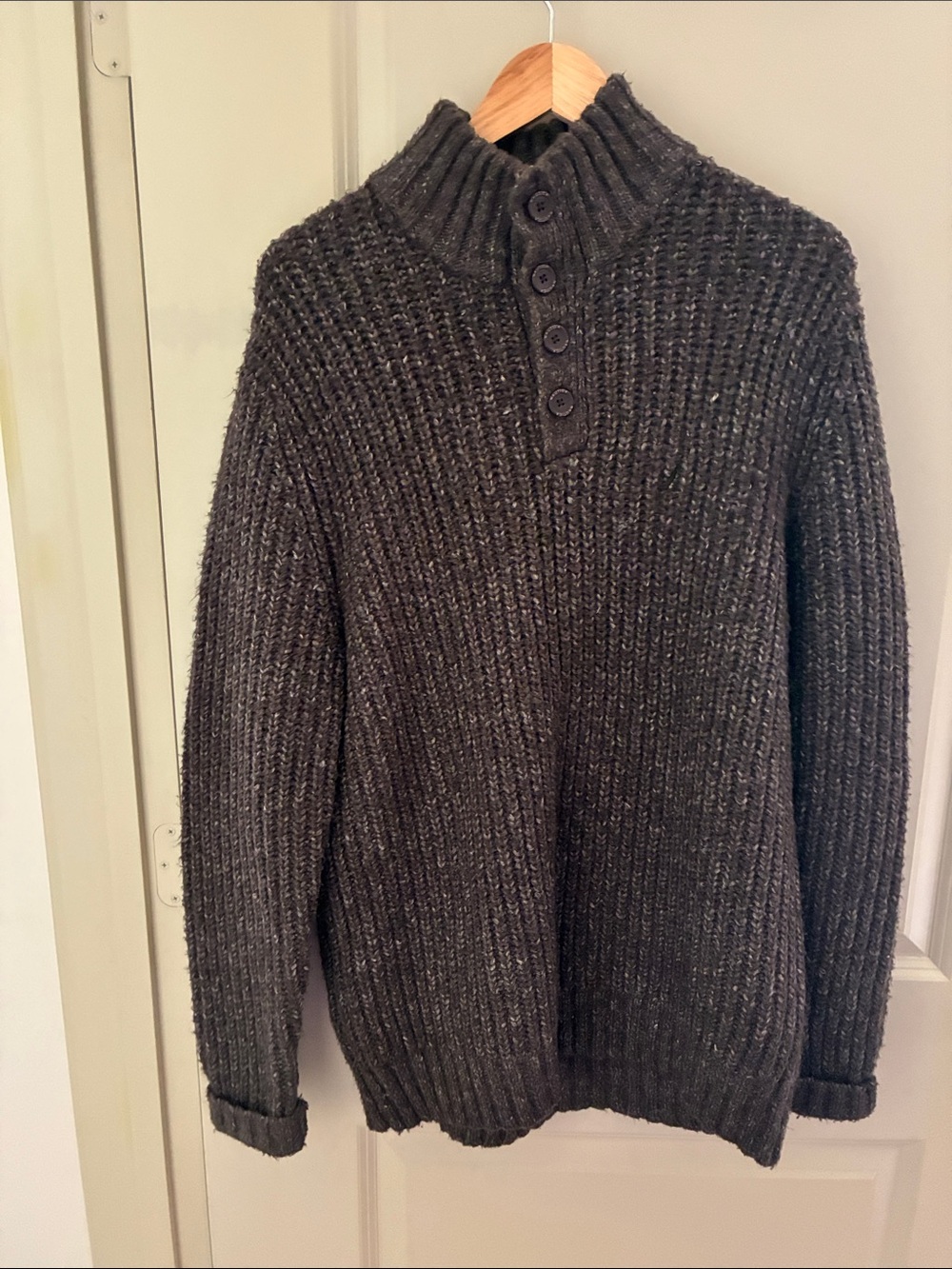 Nautica Men's Charcoal Ribbed Turtleneck Button Sweater